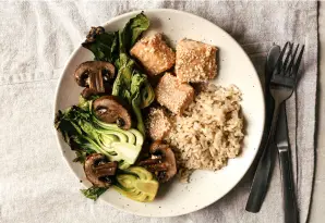 Sesame miso salmon with mushrooms and bok choy