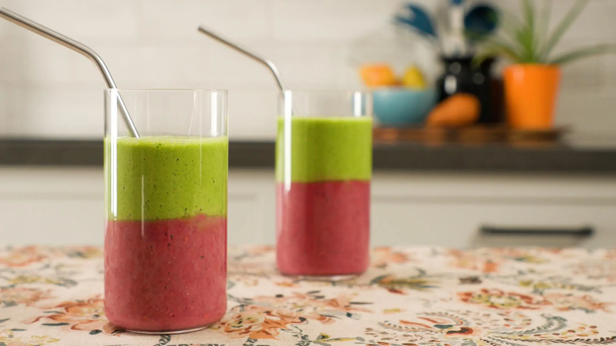 Spring greens and berry pear layered smoothie