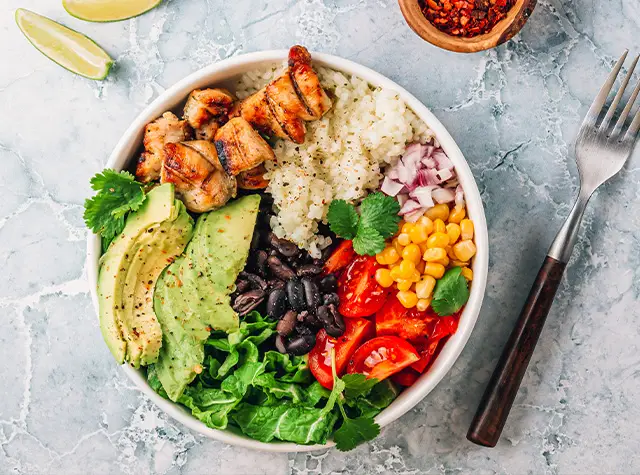 Chicken burrito bowls for two