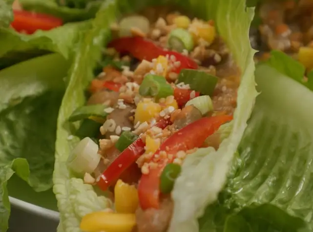 Slow cooker Thai peanut chicken lettuce wraps