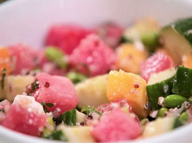 Summer watermelon mango salad with herb vinaigrette