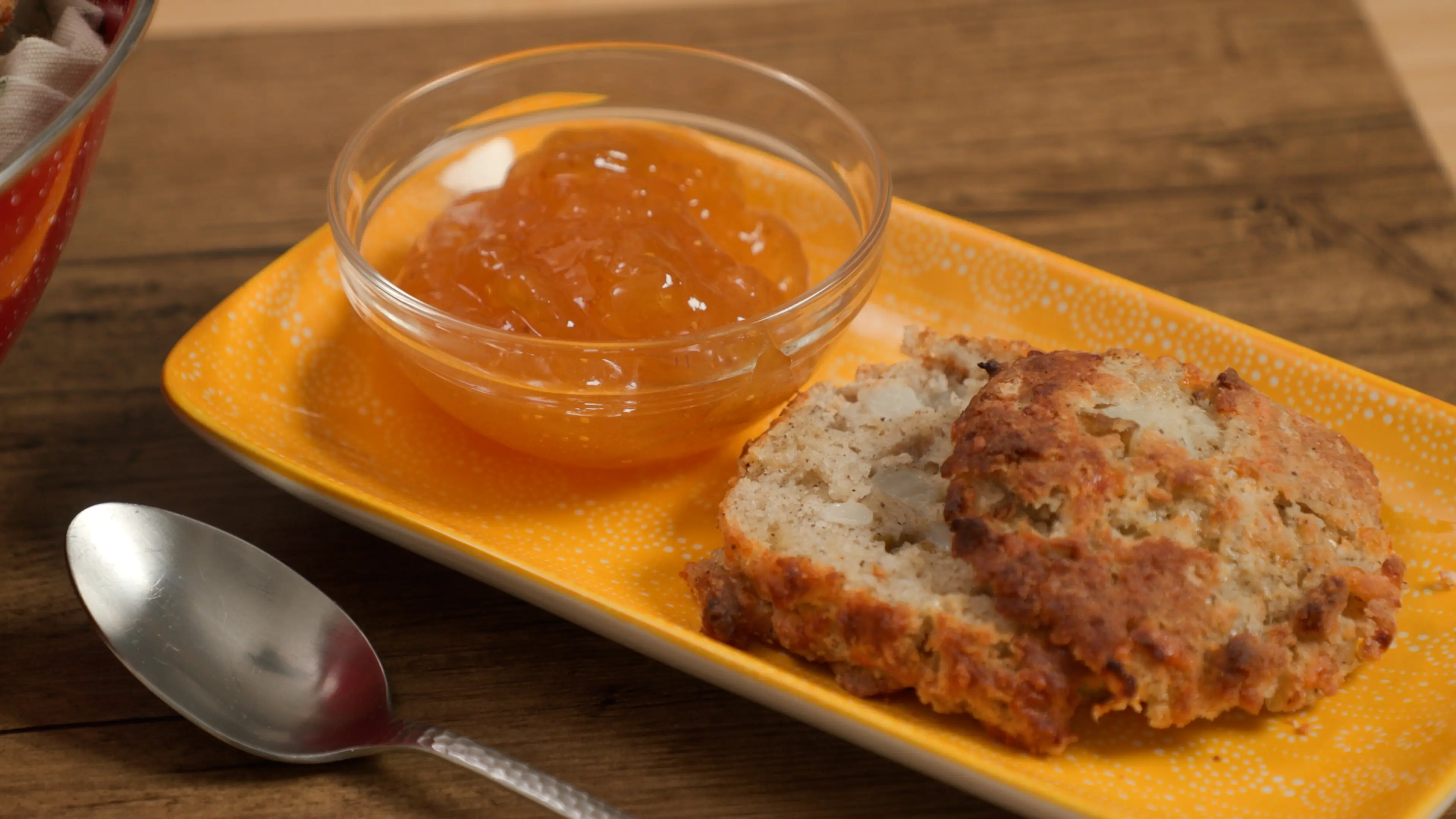 Pear, buckwheat and gouda scones with fig jam 